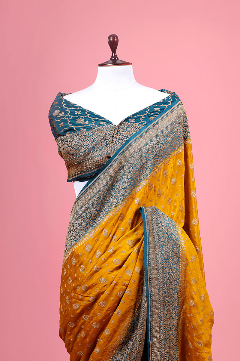 Mustard Yellow Handwoven Crepe Khaddi Silk Saree