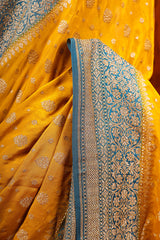 Mustard Yellow Handloom Crepe Saree