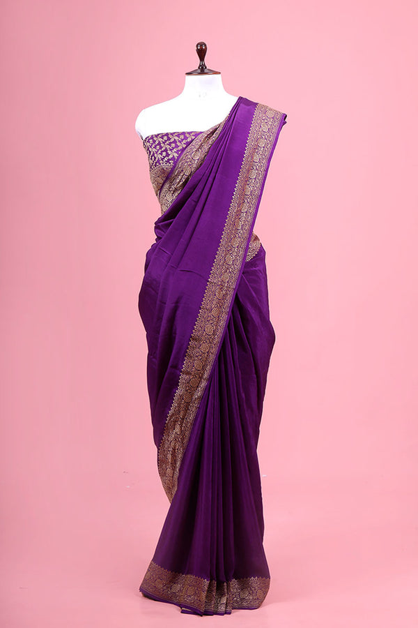 Purple Handwoven Silk Saree By Chinaya Banaras