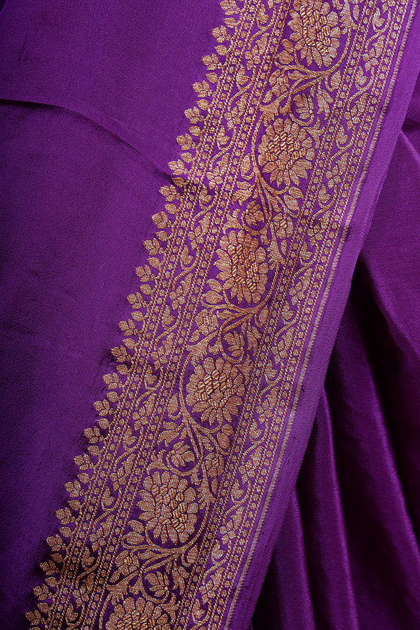 Purple Handwoven Crepe Khaddi Silk Saree
