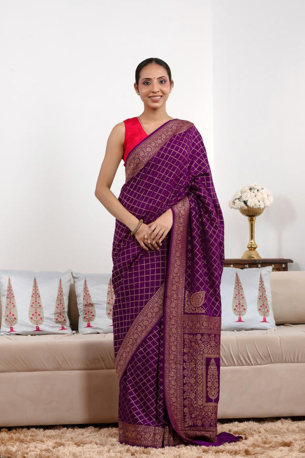 Purple saree, Crepe Saree, Banarasi saree, wedding saree, party wear saree​