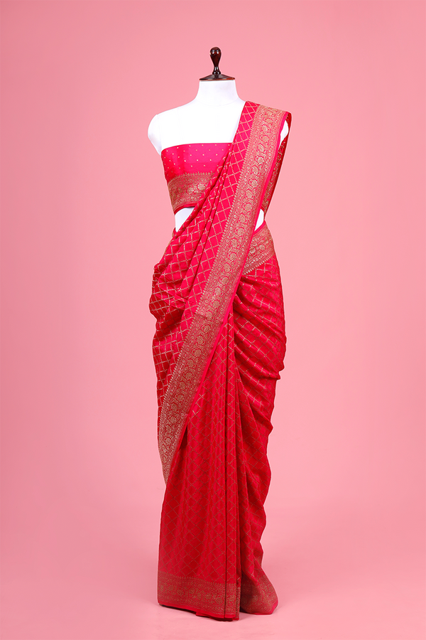 Pink Woven Crepe Khaddi Silk Saree By Chinaya Banaras