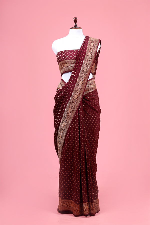 Brown Woven Crepe Khaddi Silk Saree By Chinaya Banaras