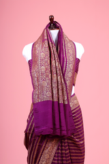 Purple Striped Woven Crepe Saree