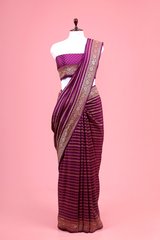 Crepe Saree, Crepe silk saree, silk saree, purple striped saree, wedding saree, party wear saree​, handloom saree