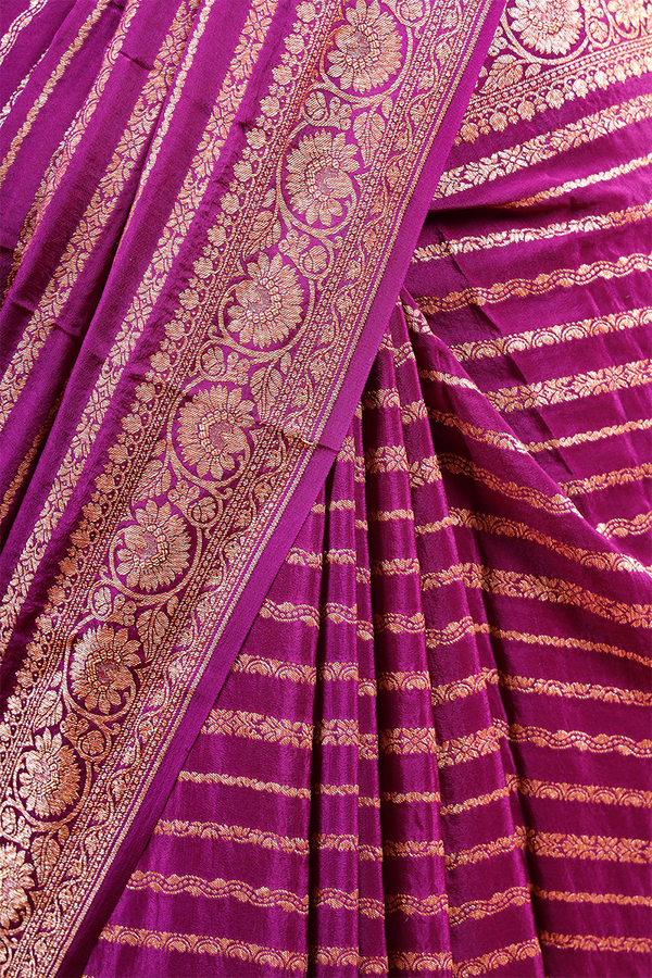 Purple Striped Woven Crepe Khaddi Silk Saree