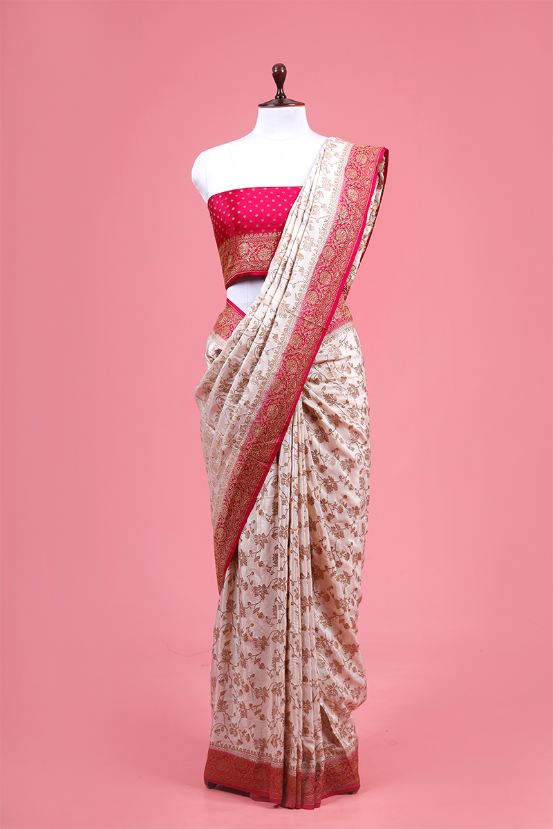 Red & White Ethnic Woven Crepe Silk Saree