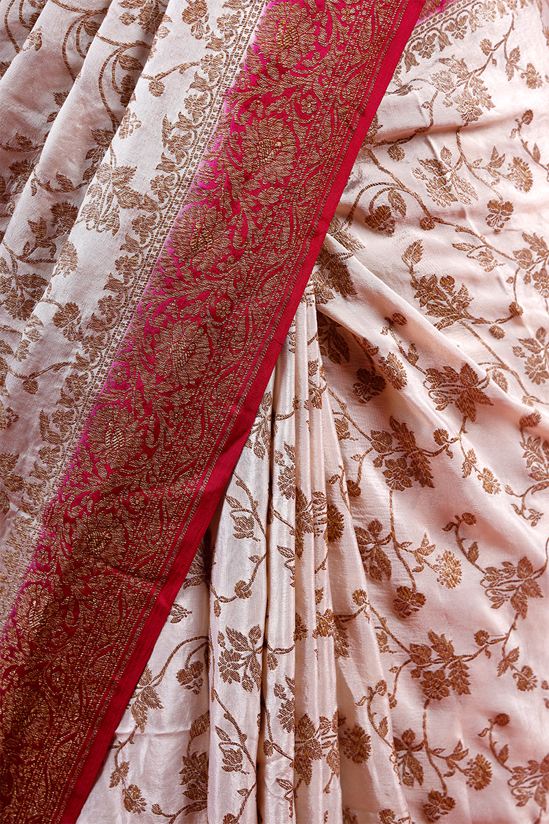 Pink & White Ethnic Woven Crepe Saree