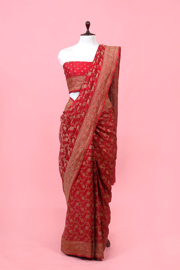 Maroon Pure Crepe Silk Saree By Chinaya Banaras