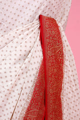 Red & White Pure Crepe Saree