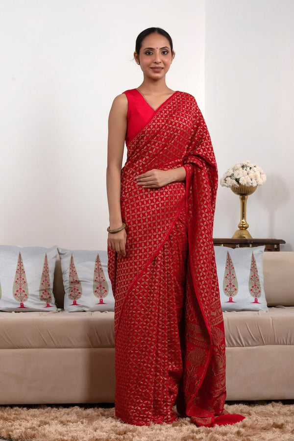 Red saree, Crepe Saree, Banarasi saree, wedding saree, party wear saree​