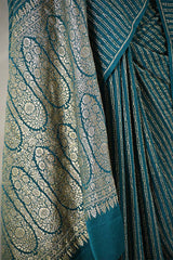 Bottle Green Handloom Crepe Khaddi Silk Saree with Antique Zari Stripes