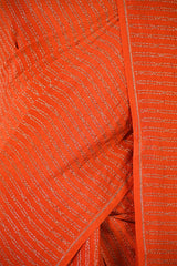 Orange Handloom Crepe Khaddi Silk Saree with Antique Zari Stripes