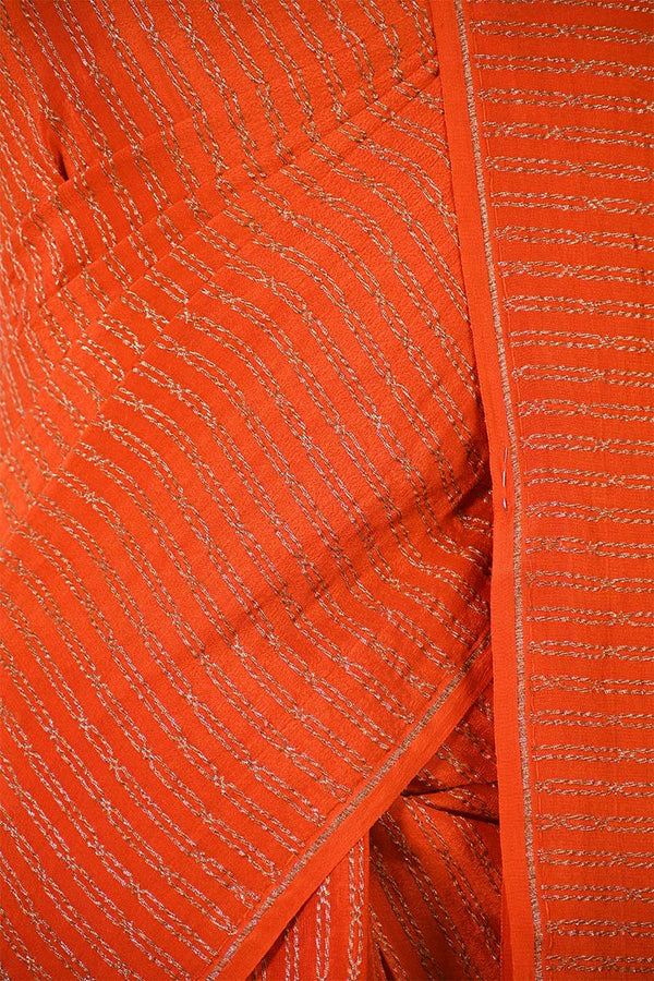 Orange Handloom Crepe Khaddi Silk Saree with Antique Zari Stripes