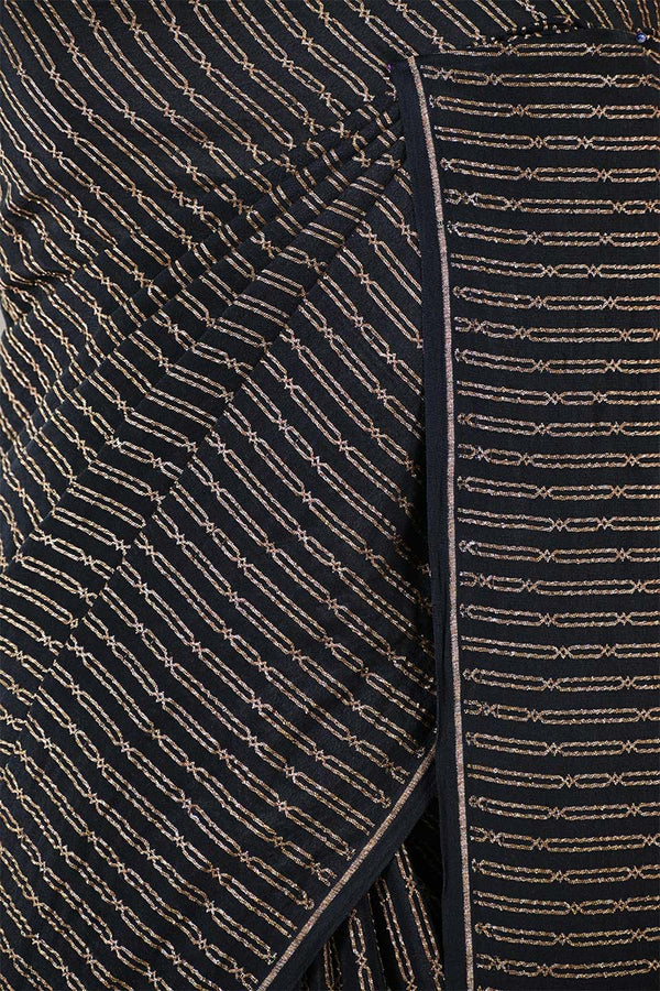 Black Handloom Crepe Khaddi Silk Saree with Antique Zari Stripes