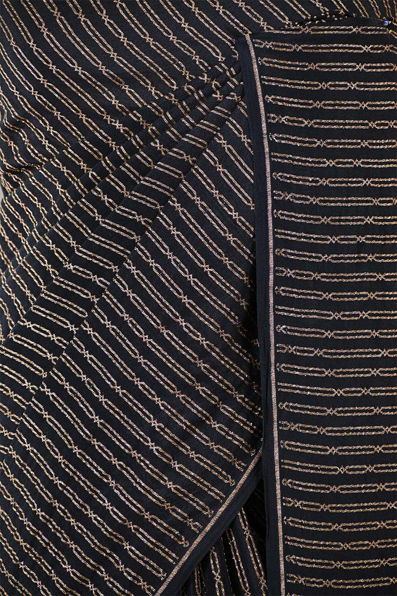 Black Handloom Crepe Khaddi Silk Saree with Antique Zari Stripes