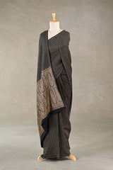 Black Handloom Crepe Khaddi Silk Saree with Antique Zari Stripes
