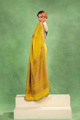 Olive Yellow Crepe Silk Saree for Haldi Ceremony