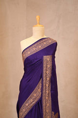Deep Purple Banarasi Crepe Silk Saree with Antique Zari Border
