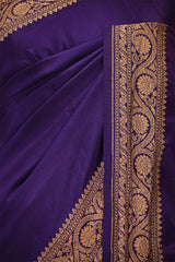 Deep Purple Banarasi Crepe Silk Saree with Antique Zari Border