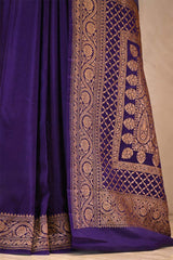 Deep Purple Banarasi Crepe Silk Saree with Antique Zari Border