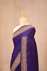 Deep Purple Banarasi Crepe Silk Saree with Antique Zari Border