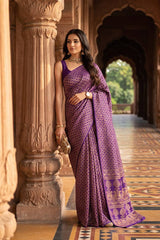 Purple Crepe Banarasi Khaddi Saree with Grand Floral Pallu