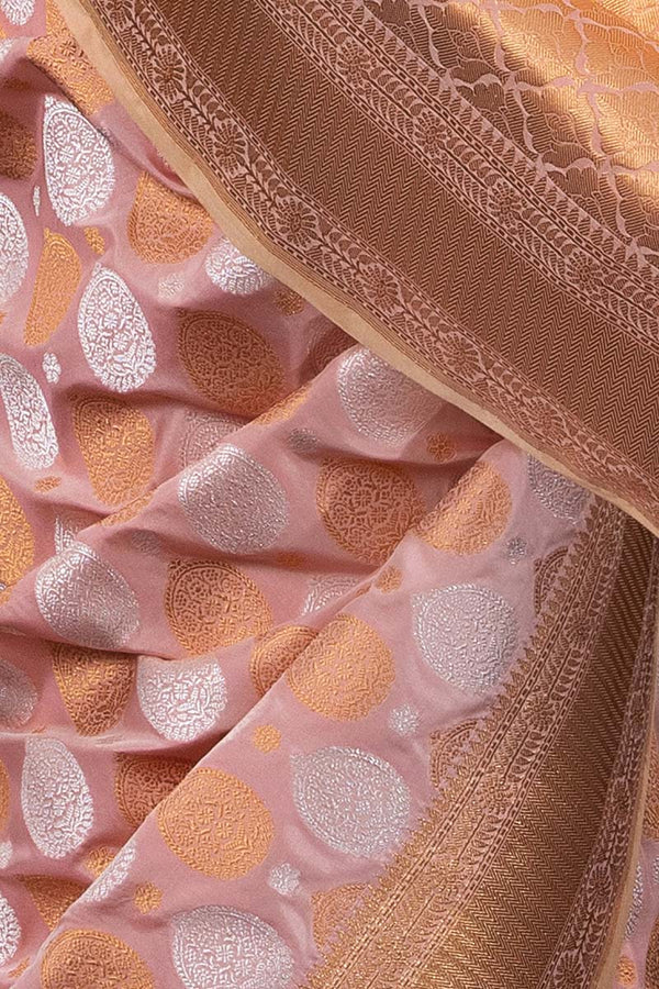 Peach Ethnic Handwoven Banarasi Silk Saree