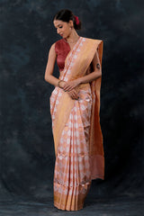 Women In Peach Ethnic Handwoven Banarasi Silk Saree At Chinaya Banaras