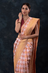 Peach Handwoven Banarasi Katan Silk Saree - Chinaya Banaras