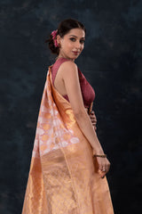 Peach Ethnic Handwoven Banarasi Silk Saree