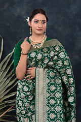 Bottle Green Ethnic Handwoven Banarasi Silk  Saree