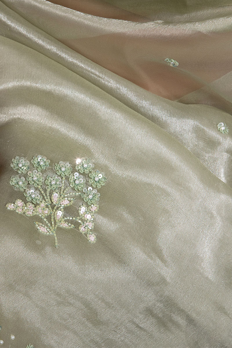 Spring Green Embellished Tissue Silk Saree