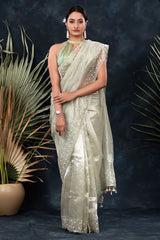 Spring Green Embellished Tissue Silk Saree - Chinaya Banaras