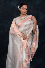 Silver Charm Embellished Tissue Silk Saree - Chinaya Banaras