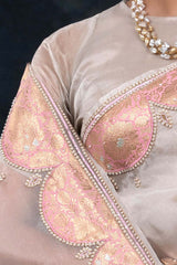 Silver Charm Embellished Tissue Silk Saree