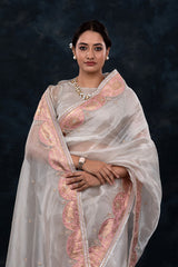 Silver Charm Embellished Tissue Silk Saree - Chinaya Banaras