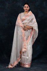 Silver Charm Embellished Tissue Silk Saree