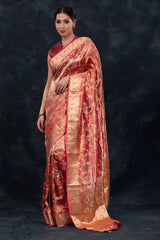 Rose Gold Floral Jaal Woven Tissue Silk Saree