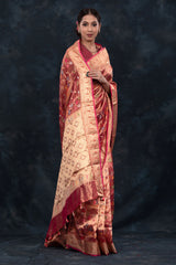 Rose Gold Floral Jaal Woven Tissue Silk Saree