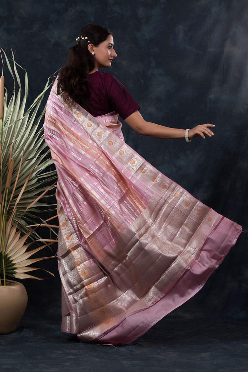 Mauve Pink Rangkat Woven Chiniya Silk Saree