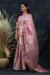 Mauve Pink Rangkat Woven Chiniya Silk Saree
