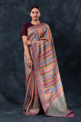 Dusty Purple Striped Rangkat Woven Tussar Khaddi Silk Saree