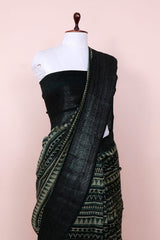 Arctic Green Geometrical Printed Chanderi Silk Saree