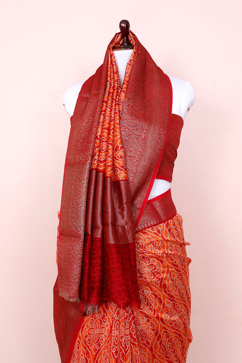 Orange Red Woven Chanderi Silk Saree