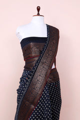 Navy Blue Embellished Chanderi Silk Saree - Chinaya Banaras