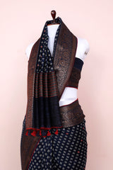 Navy Blue Embellished Chanderi Silk Saree