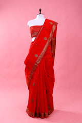 Red Handwoven Chanderi Silk Saree At Chinaya Banaras