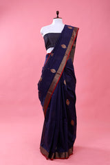 Blue Handwoven Chanderi Silk Saree At Chinaya Banaras