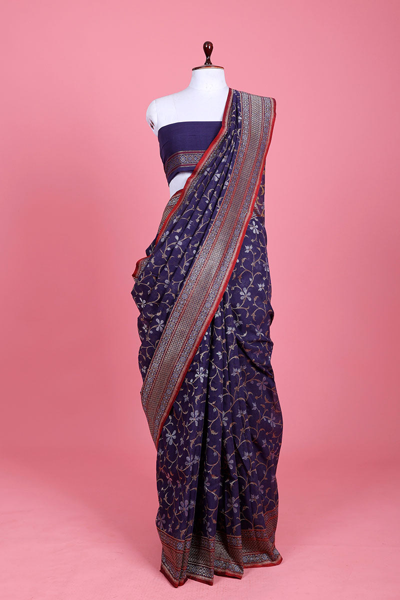 Blue Woven Chanderi Silk Saree By Chinaya Banaras
